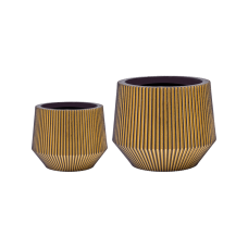 Capi Nature Groove Vase Cylinder Geo Black Gold (set of 2)