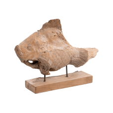 Decowood Teak Eroded Fish Statue On Stand