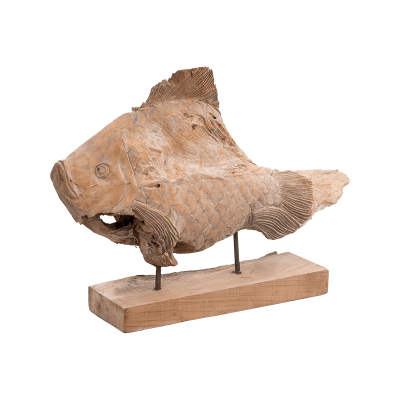 Decowood Teak Eroded Fish Statue On Stand