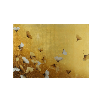 Wall Decoration on Gold Leaf - Falling Leaves Hand-painted on MDF (lacquer)